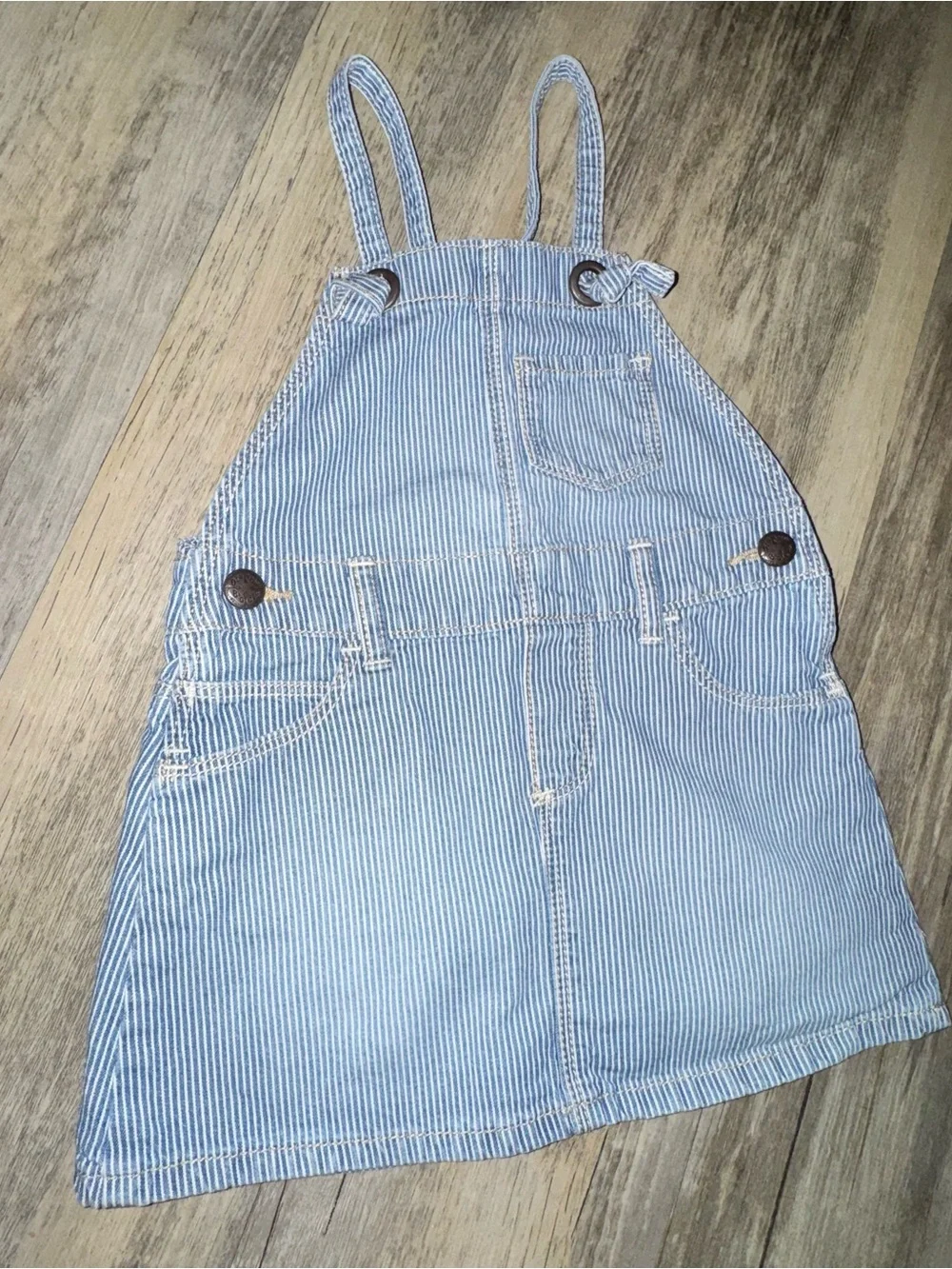 OshKosh B'gosh Light Blue Striped Denim Overall Dress